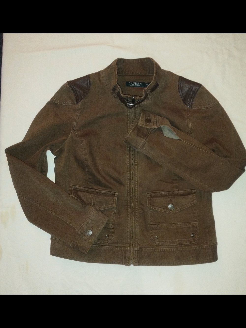 Lauren Ralph Lauren Size 12 Brown Denim+Leather Utility Jacket